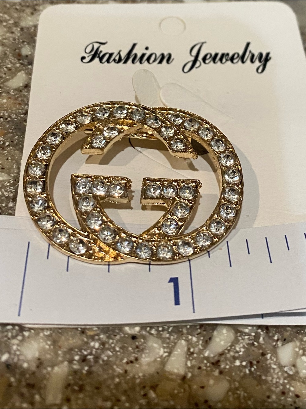Fashion Jewelry Gold Crystal Interlocking Logo Brooch